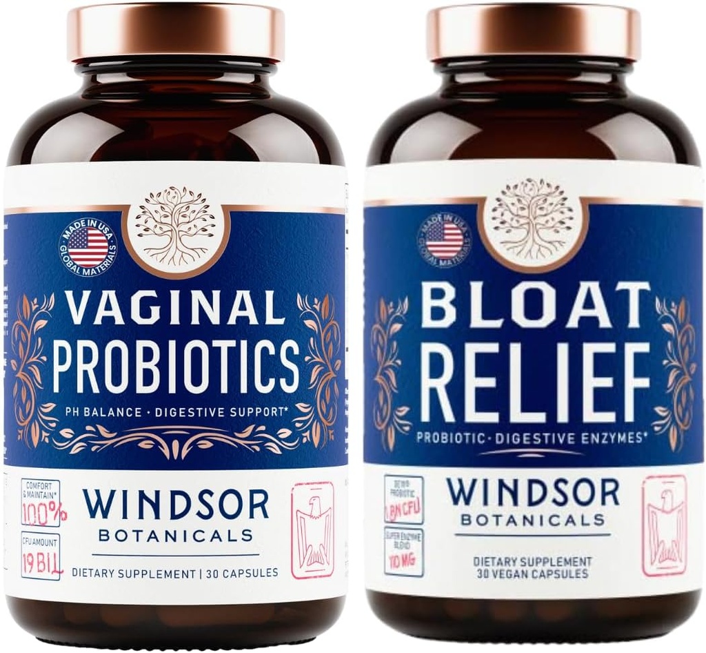 WINDSOR BOTANICAS Bloat Relief Probiotic z encimi in vaginalnimi probiotiki - Prebavne in vaginalne zdravstvene bunde