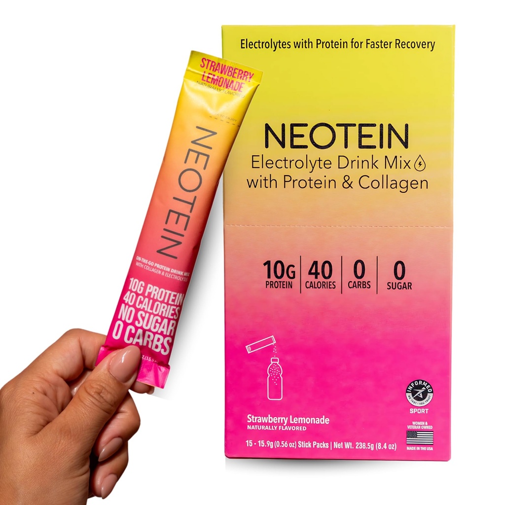 NEOTEIN: Elektrolitski paketi v prahu, Beljakovinski prašek z 10g proteini in kolagenom 
