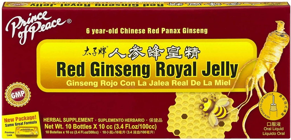 Princ miru Red Ginseng Royal Jelly, 10 steklenice, 0.34 fl. oz. Vsak â € “”Energy Boosting dodatek â € “”Ginseng Shots, da gredo â € “”Support The Bodyâ € TM s energetski sistem, 0.34 Fl Oz (Pack of 10)