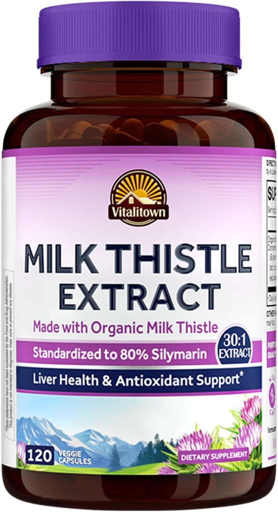 Vitalitown organsko mleko Thistle Antioksidant Podpora, Detox & čiščenje, 120 Veganske kape