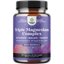 Triple Magnezij Complex dopolnilo - visoka absorpcija Magnezijev Glicinat, Malate & Taurat Mešanica za mišice, Energy Support & Heart Health - Triple Mg Complex 400 mg Kapsule - 120 Število