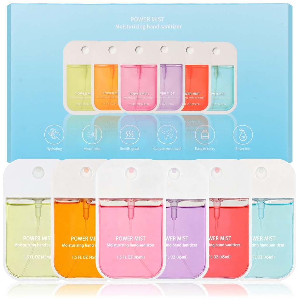 Hand Sanitizer Spray 6 Pcs ，Portable Power Mist Hydrating Quick-Dry Travel Size for Adults and Kids（6 Scents,1.3 Fl Oz）