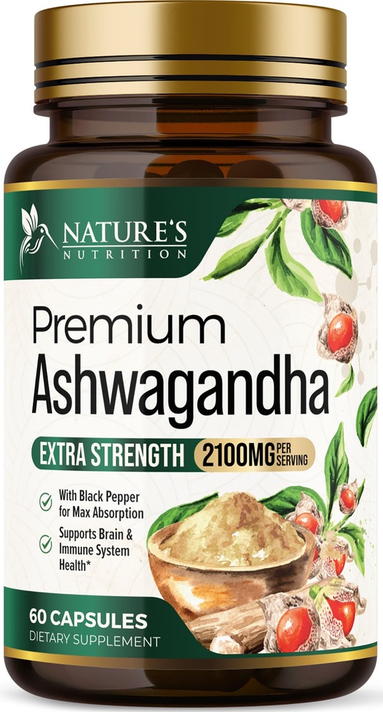 Ashwagandha dodatki - 2100mg Ashwagandha kapsula za ženske & moške, naravni antioksidant podpora, izvleček korenine Ashwa, ekstra moč mirno podpora s črnim poprom, Vegan & Gluten brezplačno - 60 kapsul