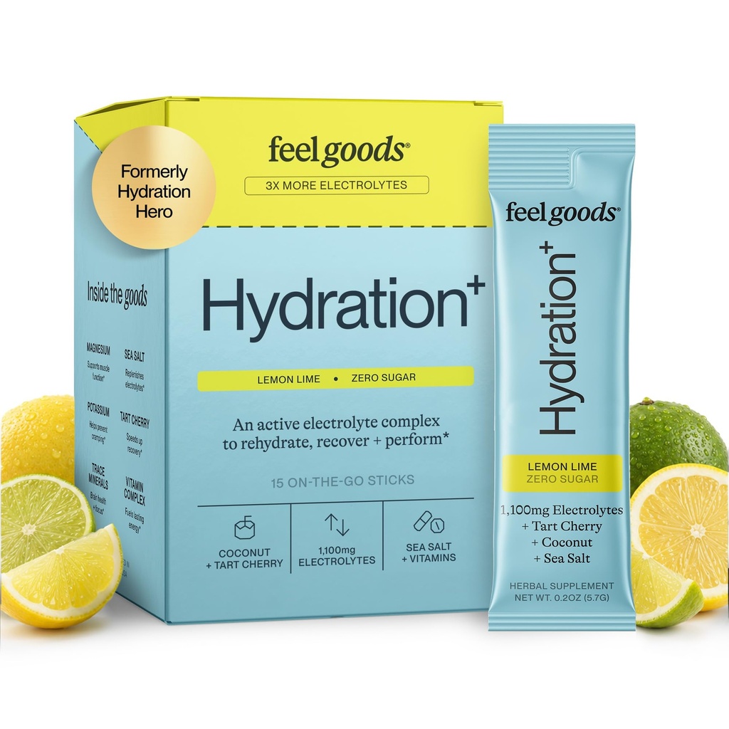 Feel Good Hydration Hero, 1.000mg Elektroliti v prahu, brez sladkorja, Magnezij, Organic Aloe Vera, L Theanine, Vitamin C & B12, Non GSO, Keto, Vegan, Elektrolyte Packets 