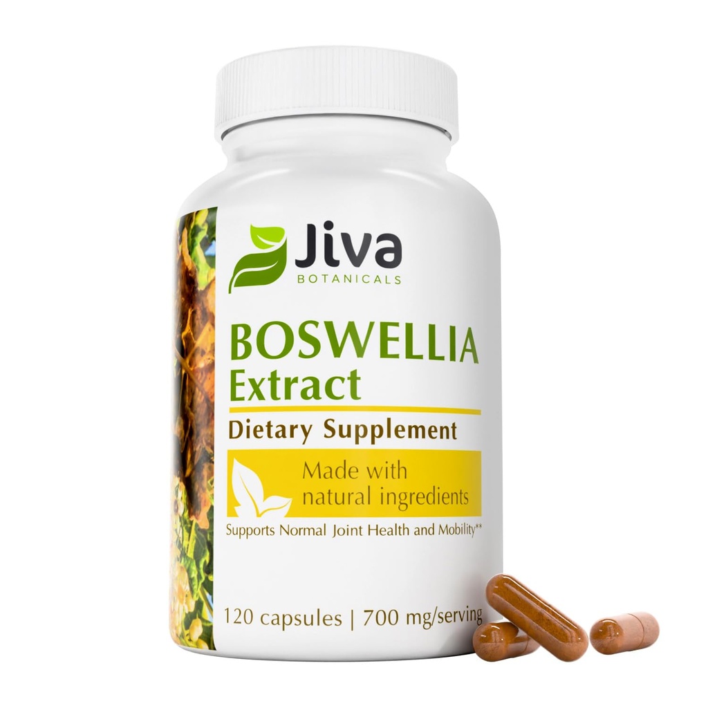 Jiva Botanicals Boswellia Extract kapsule 700 mg na serviranje - Boswellia Serrata Extract dodatek & črni poper - skupni dodatek za podporo za normalno skupno zdravje - 120 kapsul (paket po 1)
