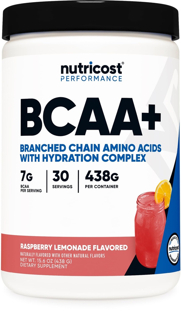 Nutricost BCAA + Hydration Powder (Raspberry Limonade) 30 Servisi - razvejane verige aminokislin s hidracijskim kompleksom - Gluten-free, Non-GMO
