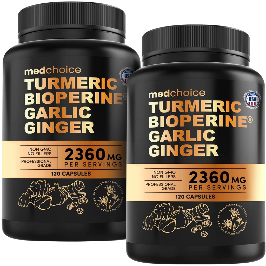 4-v-1 Kurkuma in česen dopolnila z BioPerine – 2360mg Turmeric ingver Root kapsule s česen – Visoka potenca zeliščna mešanica (120 ct, pakiranje po 2)