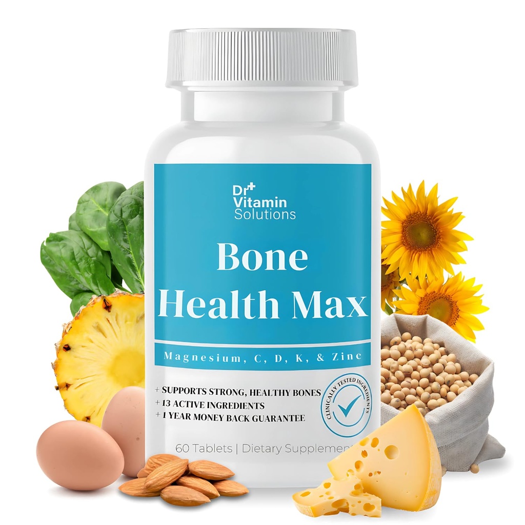 DR VITAMIN REŠITVE Zdravje kosti Max - Napredni kalcij in magnezij dodatek z vitaminom D3, Bromelain & Ipriflavone - 60 Tablete za močnejše kosti in skupno podporo
