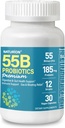55B Probiotics Premium - 55 milijard CFU, 12 sevi, 185mg Prebiotične - Imunska podpora, Prebavne in Gut zdravje - podpira občasno zaprtje, plin in napenjanje - 30 Veganske kapsule, 30 dnevna oskrba