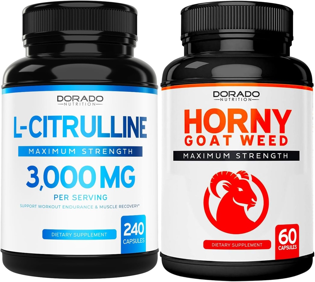 L citrulin (240 kapsul) L Arginin & dušikov oksid za stamino, vzdržljivost in zmogljivost za vadbe in pohotne koze (60 kapsul) Premium Hornygoatweed & Icariin Epimedium - Vegan & ZDA Made