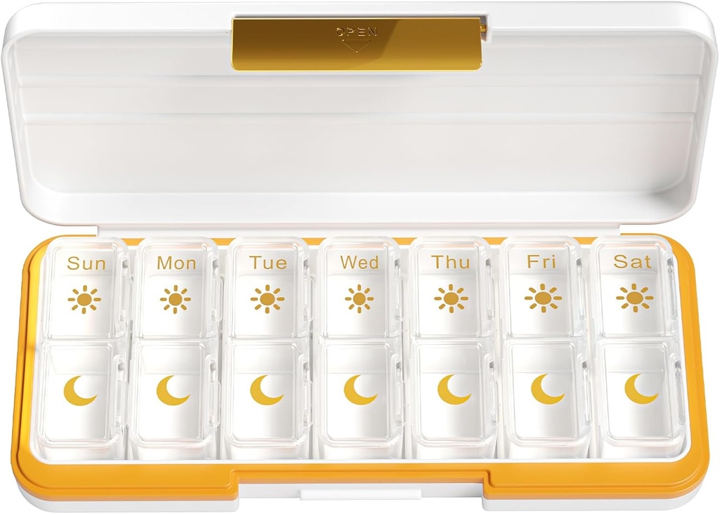 Zoksi Am Pm tablete Organizator 7 dan, tedenske tablete Box 2 krat na dan, zdravila tablete Organizator z ločenim predelkom, potovalne tablete Dispenzer prenosljiv za vitamine, ribja olja, zdravila (bela)