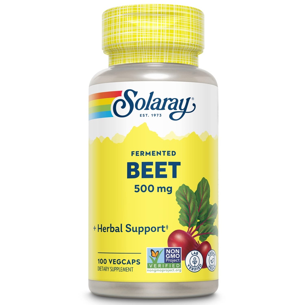 SOLARAY Fermentirana pesa korenski ekstrakt iz ekoloških čebel - pesa korenske kapsule Tradicionalno se uporablja za energijo, vzdržljivost, pretok krvi, Heart Health Support - Vegan, Non-GMO, 60-dnevno garancijo, 100 VegCaps