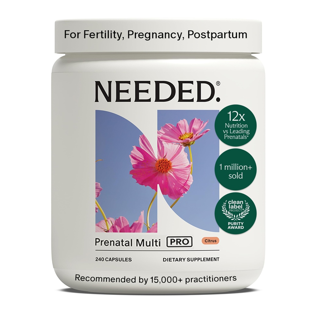 Needed. Prenatal Multivitamin with Citrus Scent Insert - Complete Prenatal Multi for Before, During, & After Pregnancy - 26 Optimal Nutrients Including Choline, Vitamin B, & Folate - 30 Day Supply