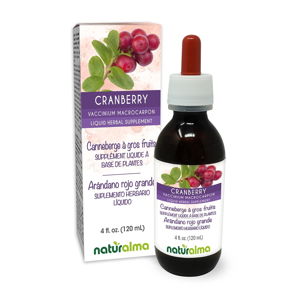 Naturalma Cranberry (Vaccinium macrocarpon ali Oxycoccus macrocarpos) Sadje brez alkohola Tinktura - 4 fl oz Tekoči ekstrakt v kapljicah - Zeliščni dodatek - Vegan