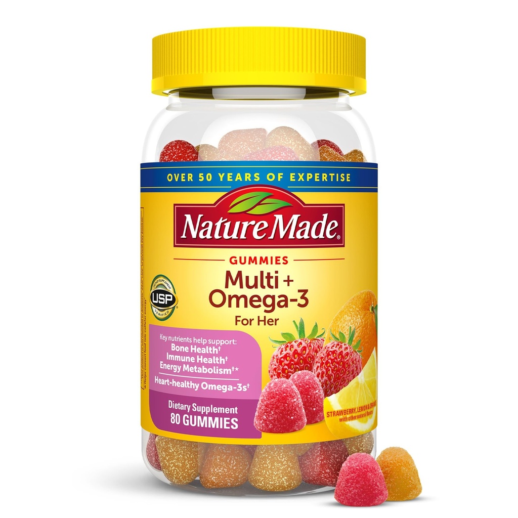 Nature Made Womens Gummy Multivitamins with Omega-3, Multivitamin for Women for Daily Nutritional Support, 80 Gummies, 40 Day Supply