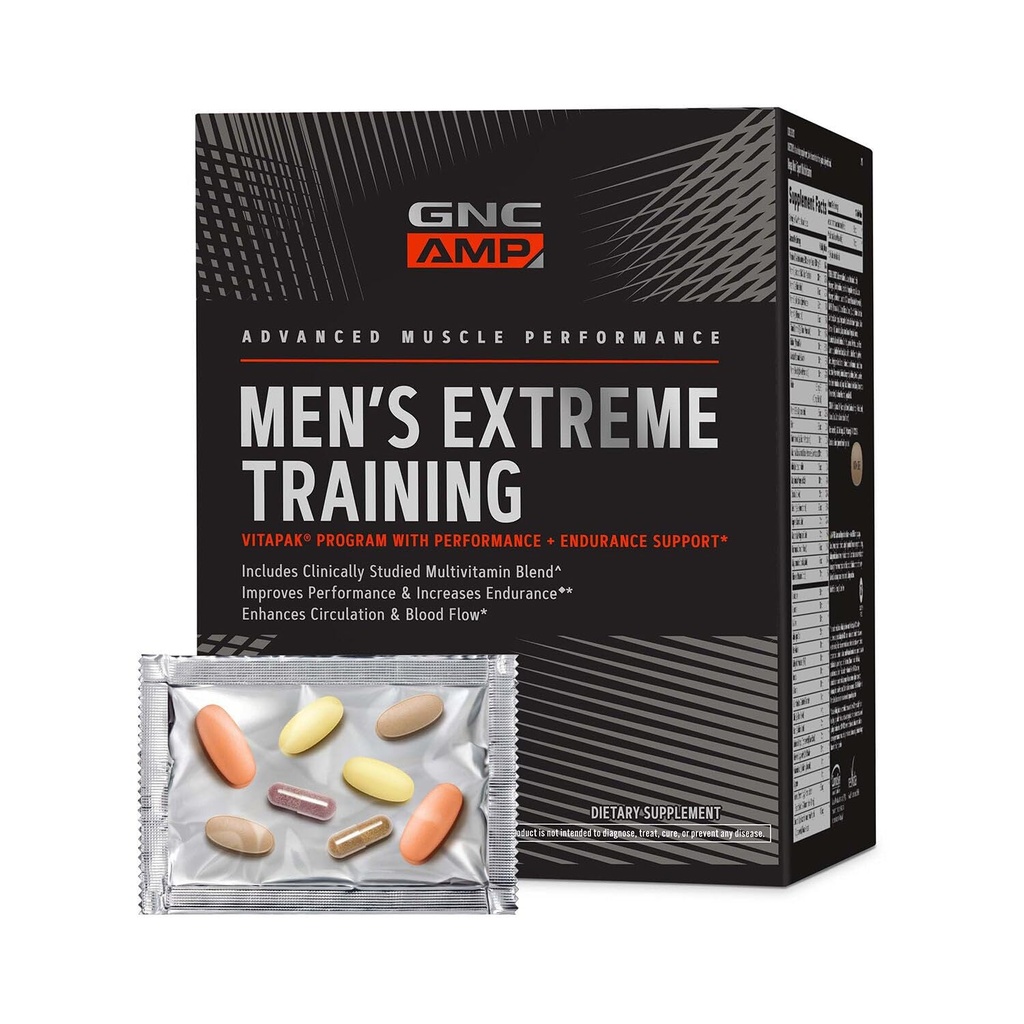 GNC AMP moški Extreme Training Vitapak Program, 5 Izdelki v 1, Prijeten vitamin paket za zmogljivost in vzdržljivost, Multivitaminski odrasli, Proven sestavine, kofein, dušikov oksid, 30 dan dobave