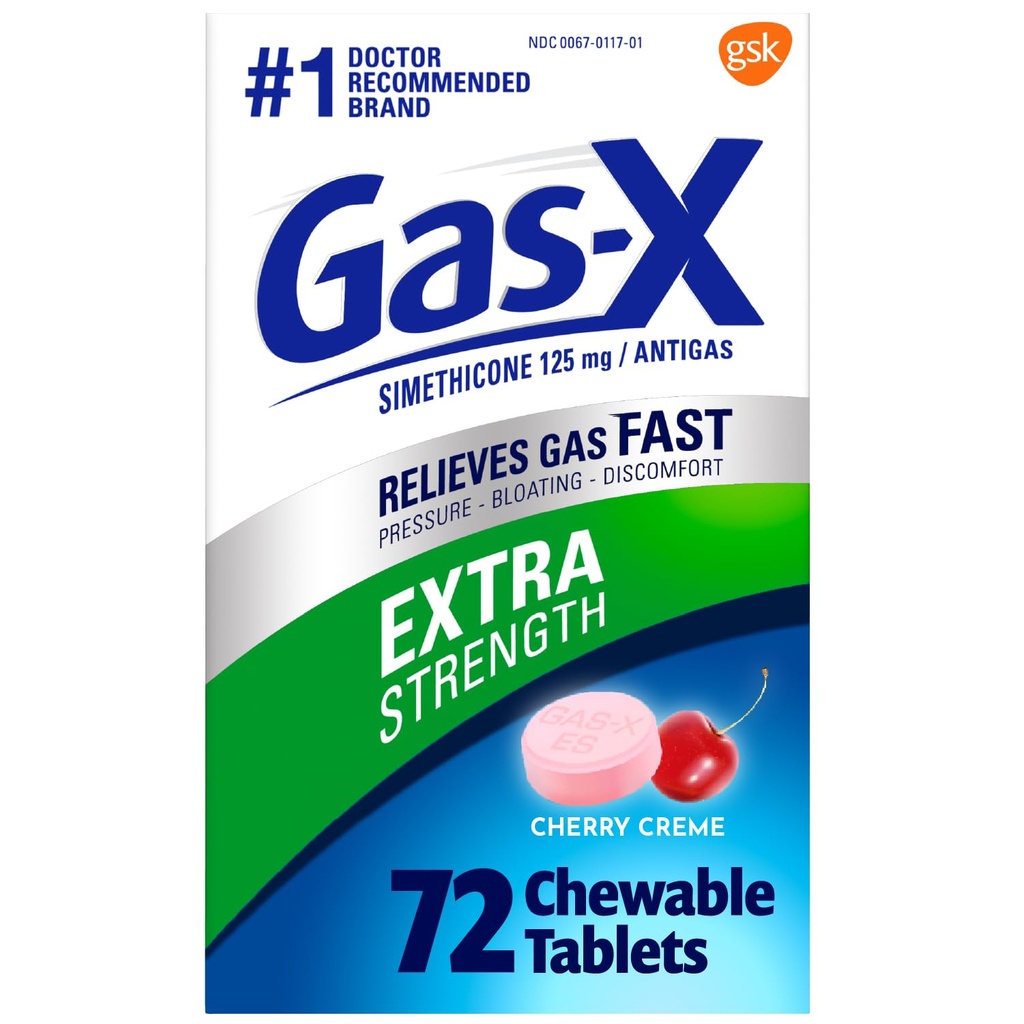 Gas-X Extra Jakost Žvečljivi plin Relief tablete s Simeticone 125 mg za Bloating Relief, Cherry - 72 Count