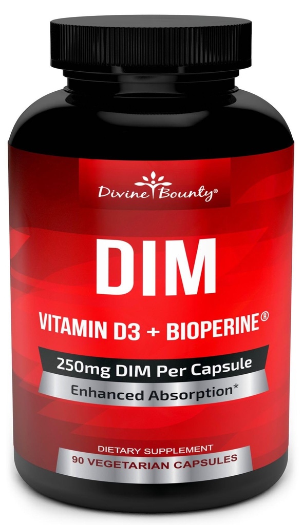 DIM Dodatek 250mg z vitaminom D3 Plus BioPerin - Diindolylmetan Menopause & Estrogen Podpora, Hormone Balance Podpora za ženske in moške - 90 Vegetarian Caps