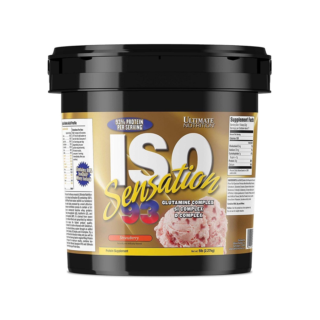 Ultimate Nutrition Iso Sensation 93 z glutaminom, sirotkinim izolatom beljakovin v prahu, 30 gramov beljakovin, nizko karbinskimi beljakovinskimi pretresi, Keto prijazno, 5 funtov, jagode arome