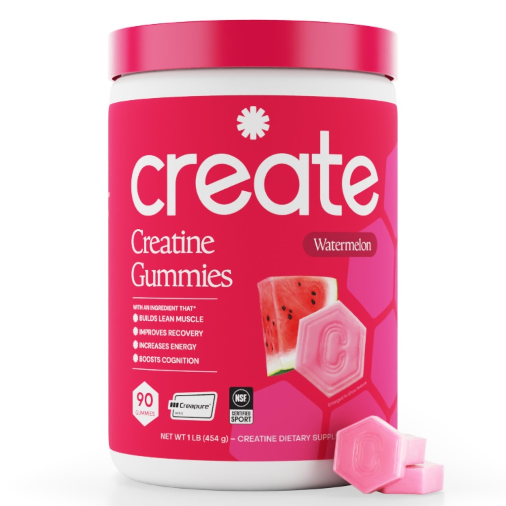 Ustvarite Kreatin Monohidrat Gumije za moške in ženske - Boost Focus, Moč in vzdržljivost, Anti-Melting Formula, Vegan, Gluten-free, Non-GMO, 1.5 Gram Kreatin na Gummy (Watermelon, 90 ct)