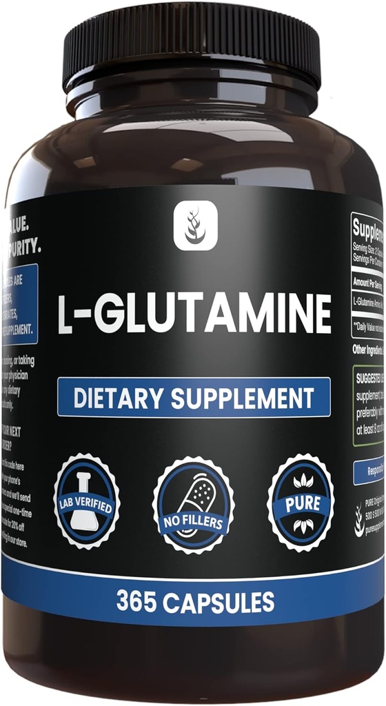 SESTAVINE L-glutamin (365 kapsul) brez magnezija ali riževih polnil, vedno čiste, laboratorij preverjen