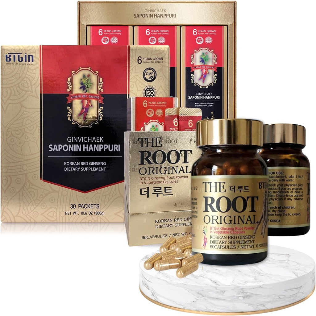 Korejska rdeča ginseng ekstrakt 3000mg in kapsule paket - Saponin Hanppuri + Root Original - Naravni energijski dodatki za imuno podporo, Stress Relief, Focus & Duševna jasnost z ginsenoside Rg3