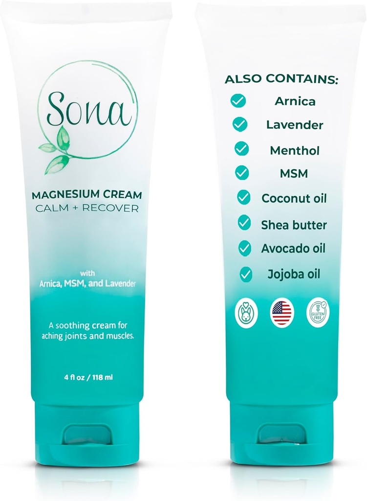 Magnezij krema z Arnico, MSM, Mentol, in sivka – Topical Magnezijev losjon za podporo spanja in noge Cramps, Nanesite na hrbet, noge, noge in vratu – 4 oz