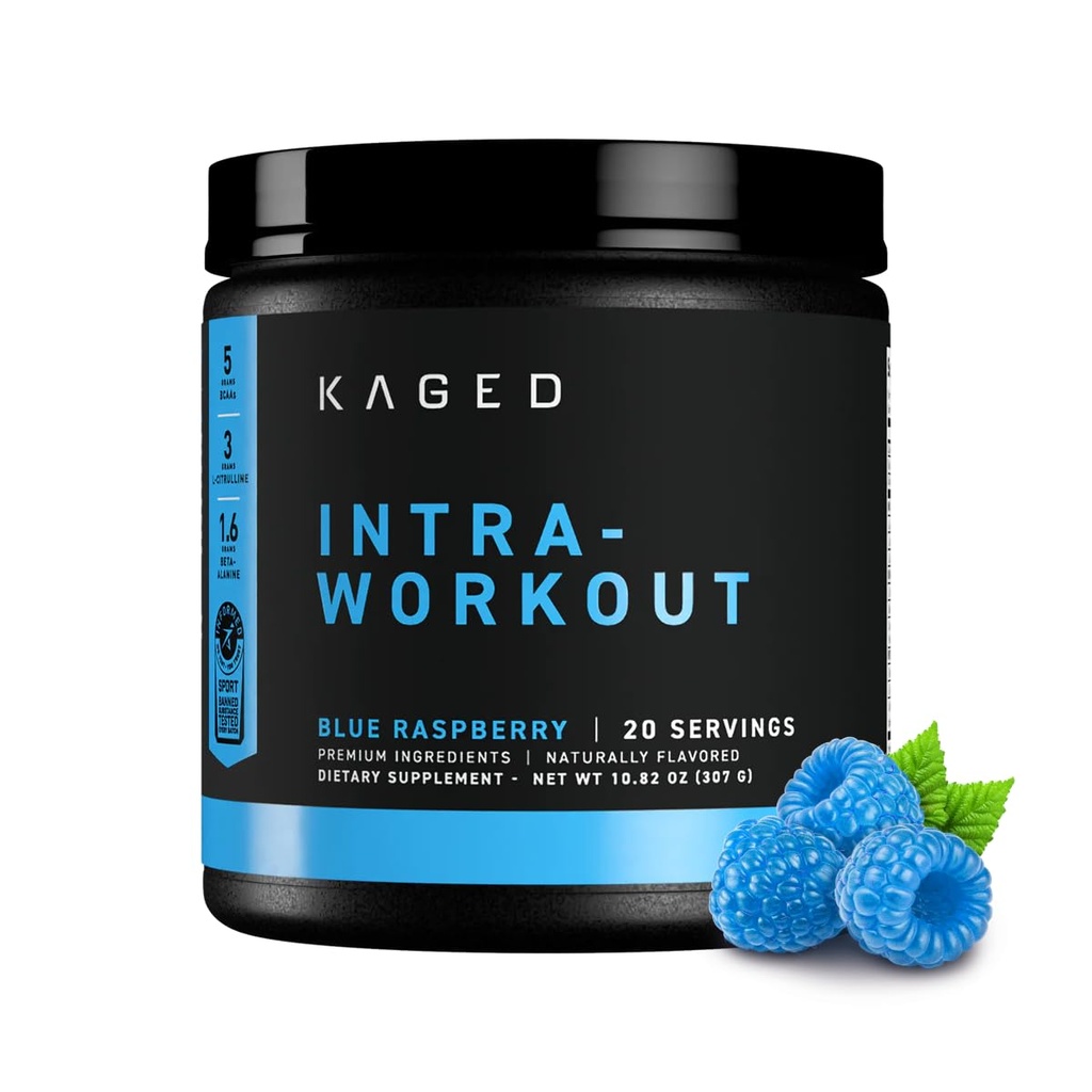 Kaged intra-workout prašek in-Kaged BCAA, L-citrulin in beta-alanin za vzdržljivost 124mg organski PurCaf kofein kokosova voda v prahu 20 Strežnice Modra malina