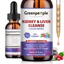 GREENPEOPLE Ledvična čistila Detox in popravila - 27-In-1 Kapljice za ledvice in jetra z 20:1 Cranberry Extract & Chanca Piedra, Alkohol-free dodatek za podporo sečil Tract in jeter (2 Oz 1 Pack, Blueberry)