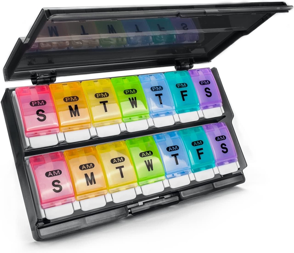 Ekstra velike tedenske tablete Organizator 2 krat na dan - Remtise Am/Pm Daily Pill Case Medicine Organizator, Push Gumb 7 dan tablete Škatla za tablete/vitamin/Cod Jetrno olje/dodatki (Rainbow)