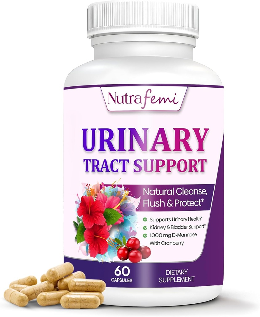 Naravni sečnina Tract Health Supplements za ženske, UTI Health Support, Flushes Nečistoče in čiščenje urinarnega sistema, Bladder Support, D-mannose z brusnice, Dandelion & Hibiscus