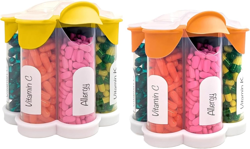 Ekstra velike tablete Organizator vsak dan, Tedensko, Mesečna dopolnilna steklenica, Cute Blossom tablete Dispenser s 7 XL predelki (2 paket Combo) (Oranžna in rumena)
