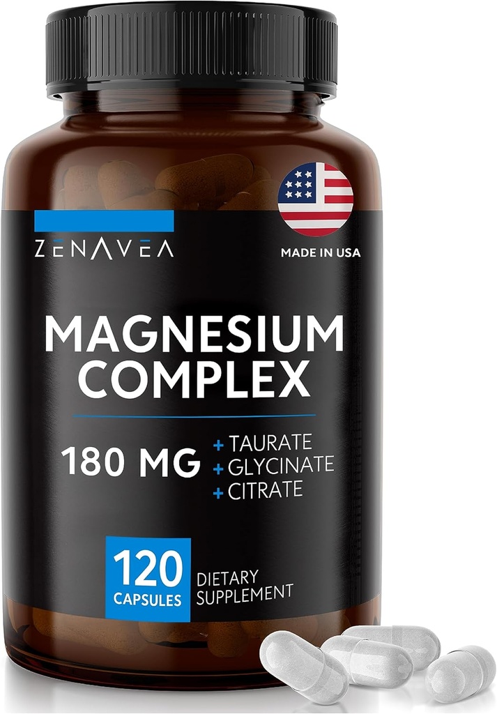 Triple Magnezij Complex dodatek (120 Veganske kapsule) - 180mg magnezijevega glicinata Taurat in Citrat - Calm Magnezium Complex dopolnila