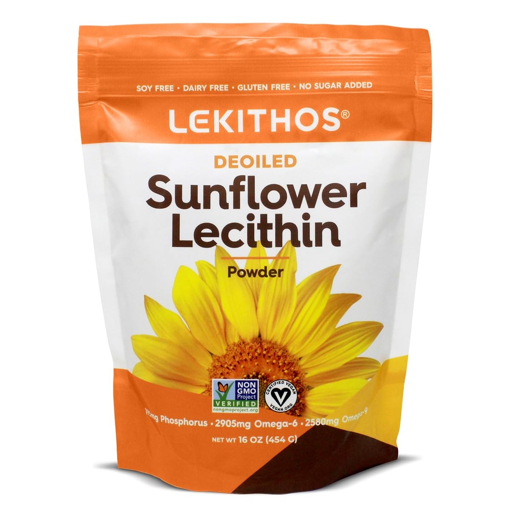 Deoiled sončnični lecitin prašek 16oz, Dnevni lecitin dodatek za kuhanje, Pečenje & Gumies,1760mg Fosfatidil holin dodatek - Super za zamašeno mleko Ducts! 65 Serving, Non-GMO
