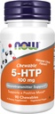 NOW Foods Supplements, 5-HTP (5-hidroksitriptofan) 100 mg, podpora nevrotransmiterjem*, 90 Žvečljivi
