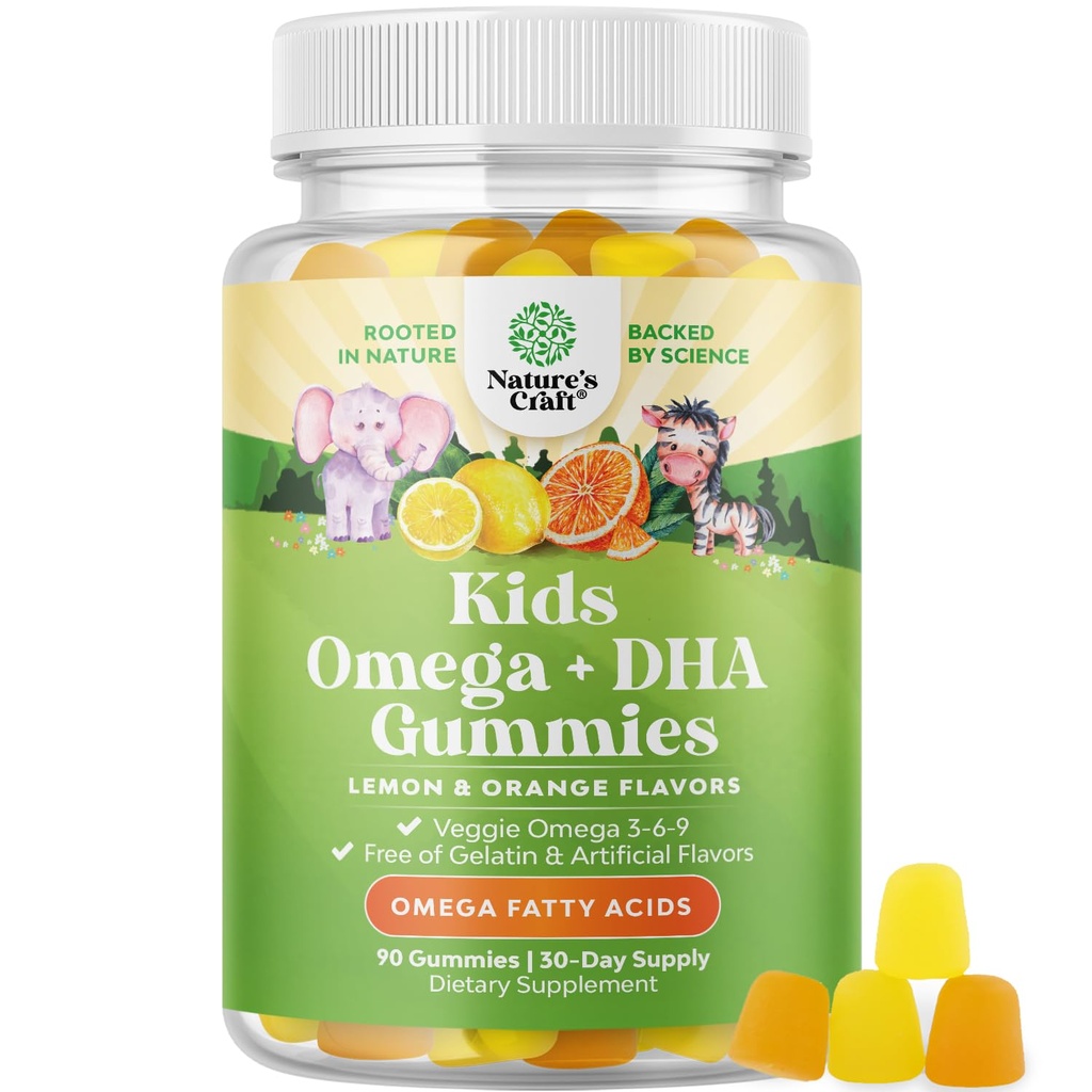 Otroci DHA Omega 3 Gummies za otroke - Okusne ribe brez DHA Omega 3 Gummies z vegetarijanci 6 9 za Vision Možgani & Immuniteta - Non GSO dodatek ribe & Gluten brezplačno 1 mesec