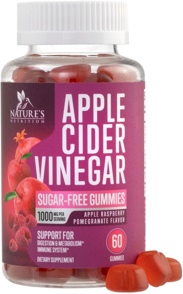 Jabolčni viničar Gumies 1000mg na Serving - brez sladkorja Max Strength ACV Gummy Vitamini Dopolnilo, Napredna formula, Vitamin B12 Podpira Presnova in energija, Keto Friendly, Vegan, 60 Gummies