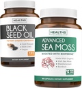 Olje črnega semena in irski morski moss (3-mesečna zaloga) - Duo paket črnega olja (180 kapsul) Nigella Sativa & Irish Sea Moss (180 kapsul) z Bioperinom in Bladderwrackom