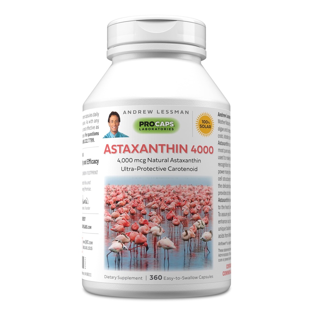 ANDREW LESSMAN Astaksantin 360 Mehkužci - 4000 mcg Naravni astaksantin, Močan antioksidant karotenoid. Zaščita za oči, srce, kožo in več. Brez dodatkov. Enostavno pogoltniti softgels
