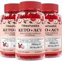 Jabolčni vinski kis, Max Jakost 2000mg ACV Gummy s probiotiki, B12 in Keto podpora, Za prebavo, Presnova, Detox, Gut & Imune Health, Želatina-free, Non-GMO, 180 keto acv gumiji