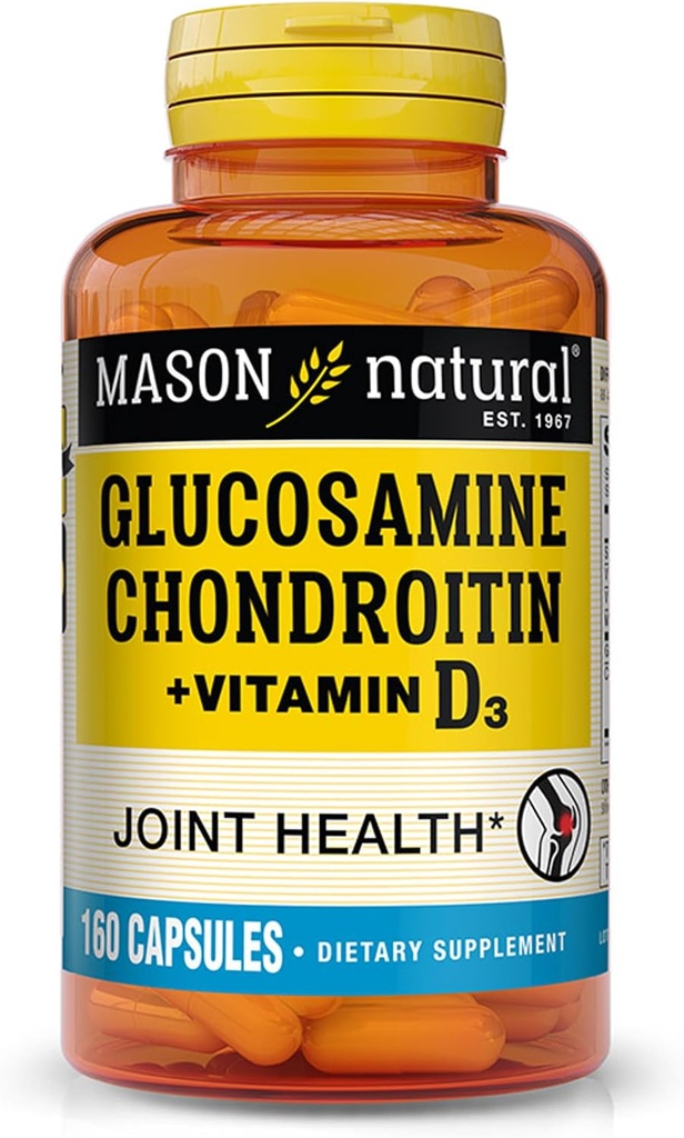 MASON NARAVNI glukozamin Chondroitin Plus vitamin D3 - podpira zdravje sklepov in kosti, izboljšano mobilnost in prilagodljivost, 160 kapsul