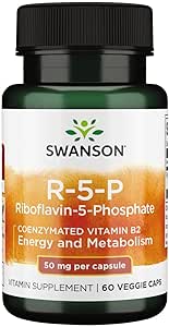 Swanson R-5-P (Riboflavin-5-Fosfat) - Vitamin B2 dodatek Spodbujanje energije, Presnova in vizija Zdravje - Naravna Wellness Formula - (60 kapsul)