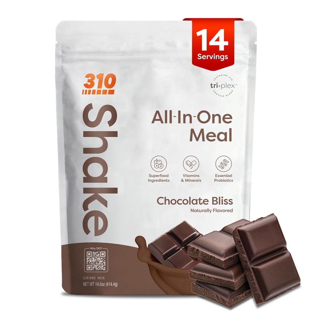 310 Nutrition All-In-One Mechange Shake Powder - Na rastlinah osnovani proteini Smoothie Mešanica w/High Fiber, probiotiki & Adaptogeni - Nizki ogljikovi hidrati, Vegan, Keto & Paleo Prijazno - Čokolada Bliss - 14 Srvs