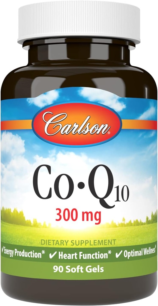 Carlson - Co-Q10, Co-Enzyme Q10, 300 mg, proizvodnja energije in funkcija srca, 60 Softgels