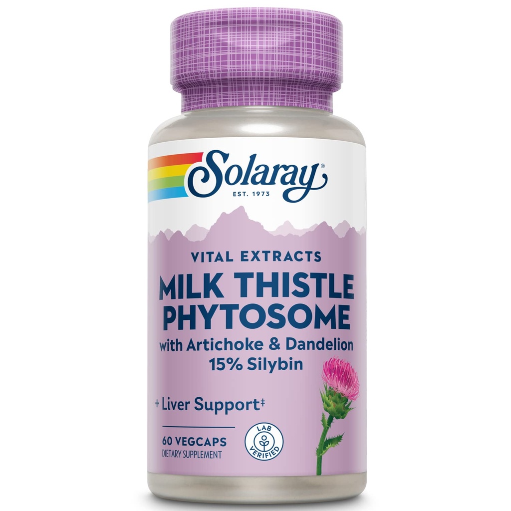 Solaray mleko Thistle Phytosome z Artichoke, Dandelion, in Ginger - Milk Thistle Extract Dobava 15% Silybin - Jetrni dodatek - 60-dnevno jamstvo, Laboratorij preverjen - 60 Serving, 60 VegCaps