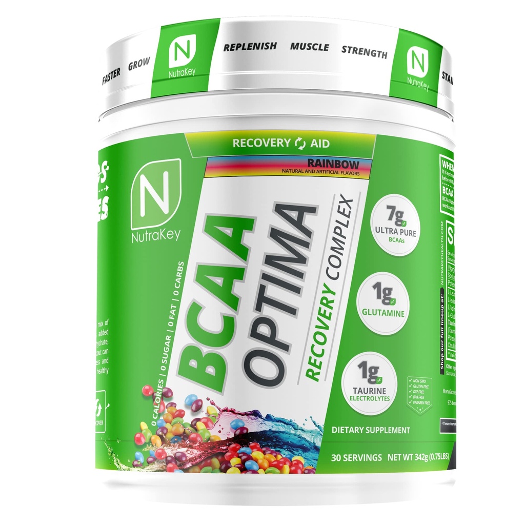 NutraKey BCAA Optima Post Workout Recovery Complex, Brez sladkorja, brez ogljikovih hidratov, Recovery Aid, Rainbow