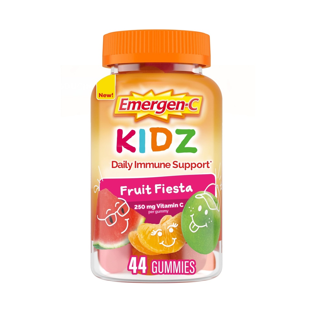 Emergen-C Kidz Daily Immune Support Prehranska dopolnila, Aromirani žvečilni gumiji z vitaminoma C in B, Fruit Fiesta Flavored Gummies, Nazaj v šolo Essentials - 44 Count