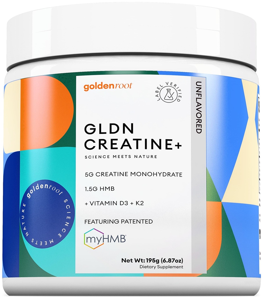 GLDN Kreatin - kreatin monohidrat s HMB za trajno podporo mišic in okrevanje z vitaminom D3 in K2 za zdravje kosti in sklepov - zasnovan za ženske in moške - nearomatiziran prašek - 30 Serve