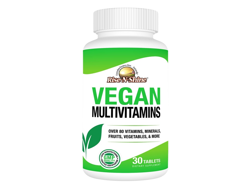 Rise-N-Shine Vegan MultiVitamins Complete Daily MultiVitamin and MultiMineral for Men and Women with Over 80 Vitamins, Minerals, Fruits, Vegetables and More 30 Count