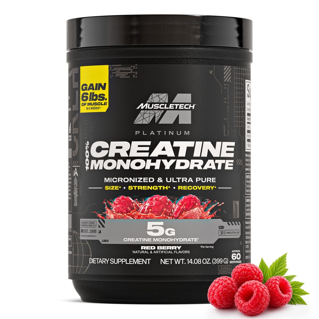 MuscleTech Essential Series Platinum 100% Creatine 60 Servings Red Berry (14.08oz)